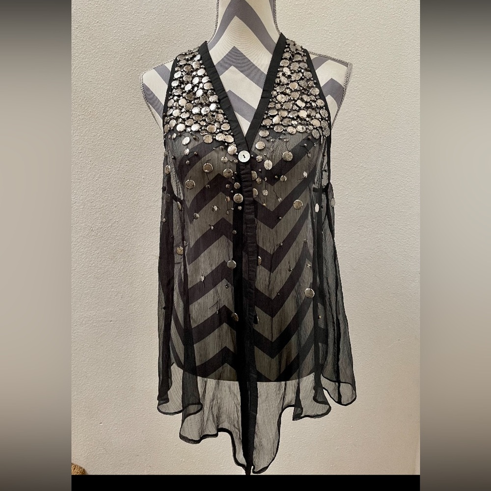 Black Sheer Blouse - Women’s Sheer, Black, Sleeveless, Blouse. Size Large